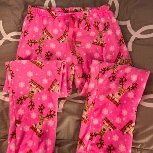 pink reindeer fuzzy pants